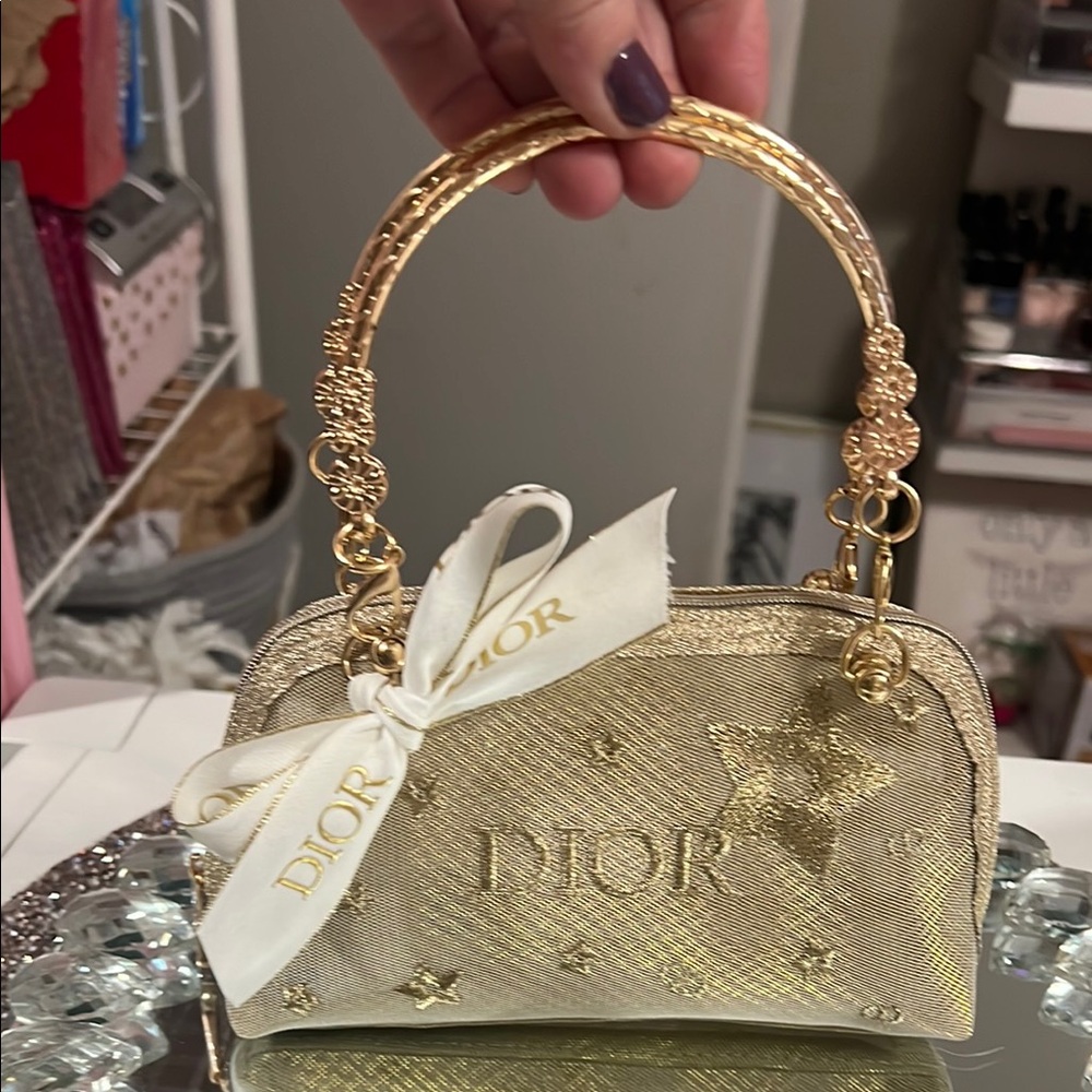 Dior Gold Women's Pouch with Handles/Dior Ribbon - Picture 2 of 8